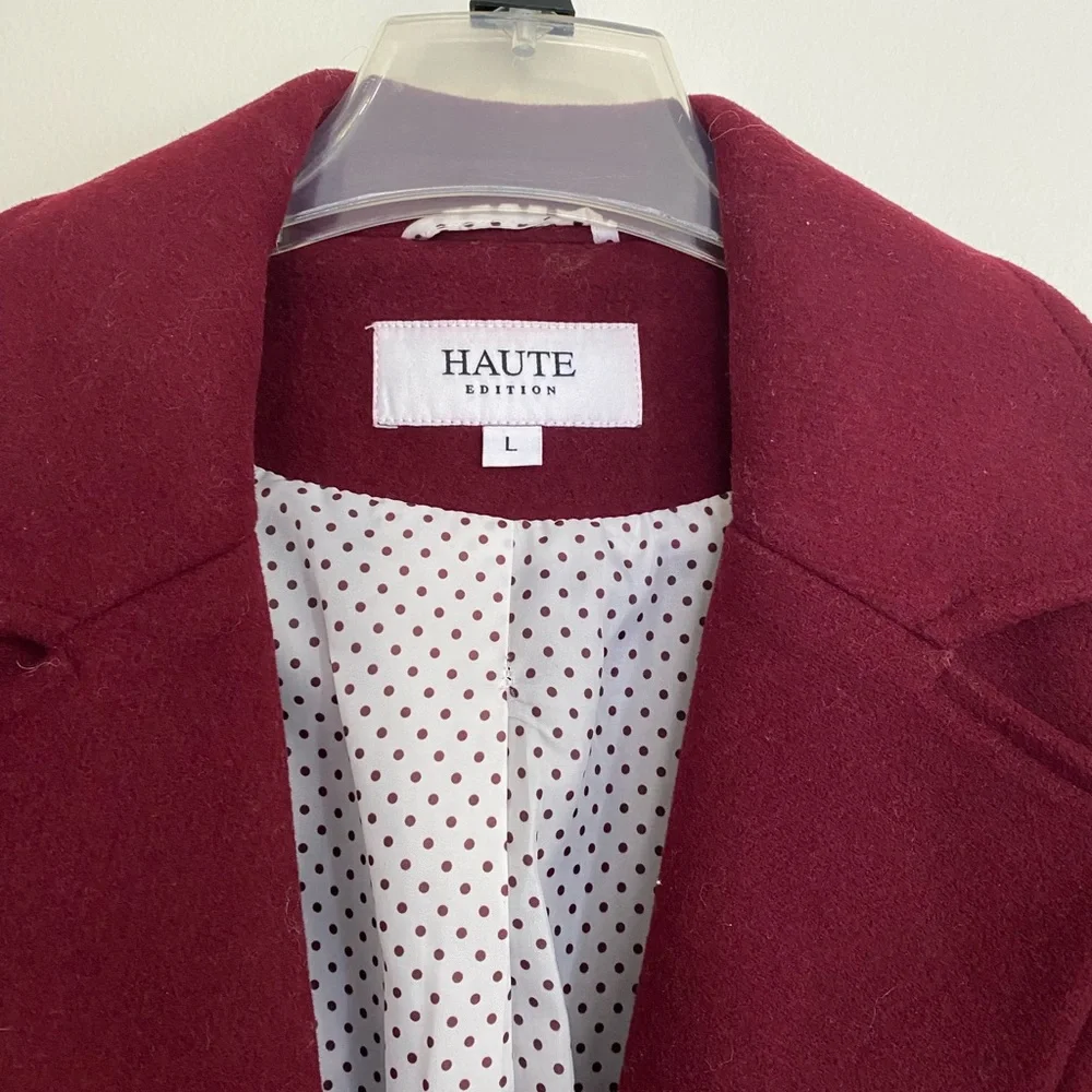 NWOT Haute Edition Double-Breasted Pea Coat with Notched Lapels in Wine - Picture 2 of 8